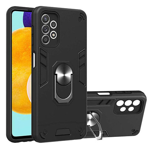 Funda Bumper Silicona y Plastico Mate Carcasa con Magnetico Anillo de dedo Soporte Y01B para Samsung Galaxy A52 5G Negro