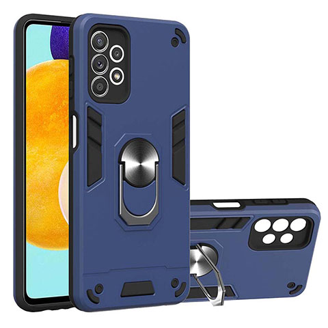 Funda Bumper Silicona y Plastico Mate Carcasa con Magnetico Anillo de dedo Soporte Y01B para Samsung Galaxy A52s 5G Azul