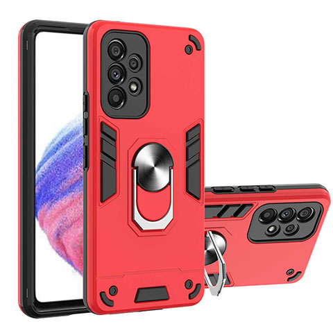 Funda Bumper Silicona y Plastico Mate Carcasa con Magnetico Anillo de dedo Soporte Y01B para Samsung Galaxy A53 5G Rojo