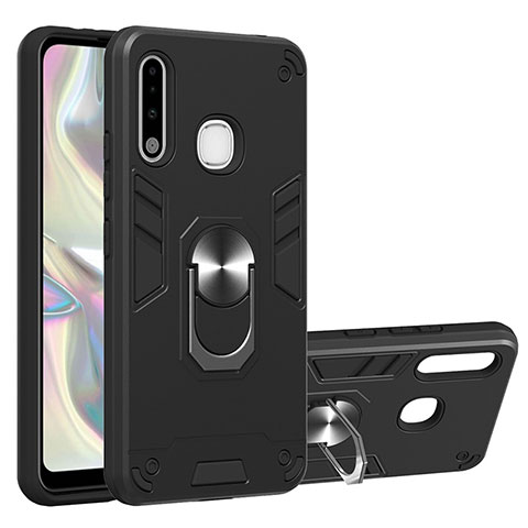 Funda Bumper Silicona y Plastico Mate Carcasa con Magnetico Anillo de dedo Soporte Y01B para Samsung Galaxy A70E Negro