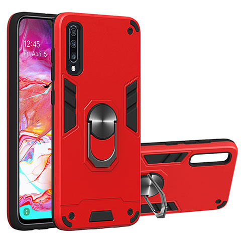 Funda Bumper Silicona y Plastico Mate Carcasa con Magnetico Anillo de dedo Soporte Y01B para Samsung Galaxy A70S Rojo