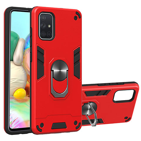 Funda Bumper Silicona y Plastico Mate Carcasa con Magnetico Anillo de dedo Soporte Y01B para Samsung Galaxy A71 4G A715 Rojo