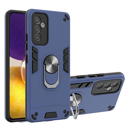 Funda Bumper Silicona y Plastico Mate Carcasa con Magnetico Anillo de dedo Soporte Y01B para Samsung Galaxy A82 5G Azul