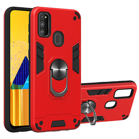 Funda Bumper Silicona y Plastico Mate Carcasa con Magnetico Anillo de dedo Soporte Y01B para Samsung Galaxy M21 Rojo