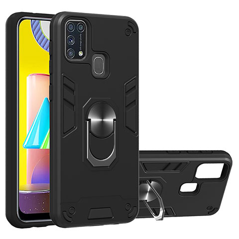 Funda Bumper Silicona y Plastico Mate Carcasa con Magnetico Anillo de dedo Soporte Y01B para Samsung Galaxy M31 Prime Edition Negro