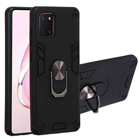 Funda Bumper Silicona y Plastico Mate Carcasa con Magnetico Anillo de dedo Soporte Y01B para Samsung Galaxy M60s Negro