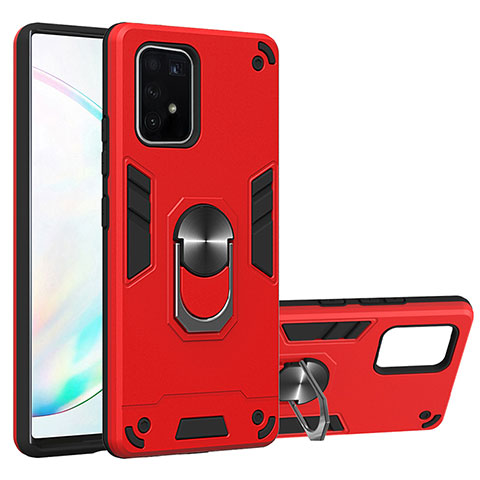 Funda Bumper Silicona y Plastico Mate Carcasa con Magnetico Anillo de dedo Soporte Y01B para Samsung Galaxy S10 Lite Rojo