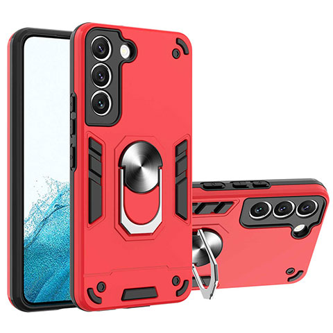 Funda Bumper Silicona y Plastico Mate Carcasa con Magnetico Anillo de dedo Soporte Y01B para Samsung Galaxy S23 5G Rojo