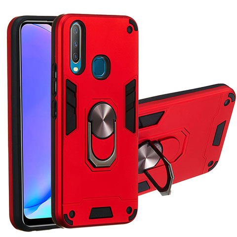 Funda Bumper Silicona y Plastico Mate Carcasa con Magnetico Anillo de dedo Soporte Y01B para Vivo Y3 Rojo