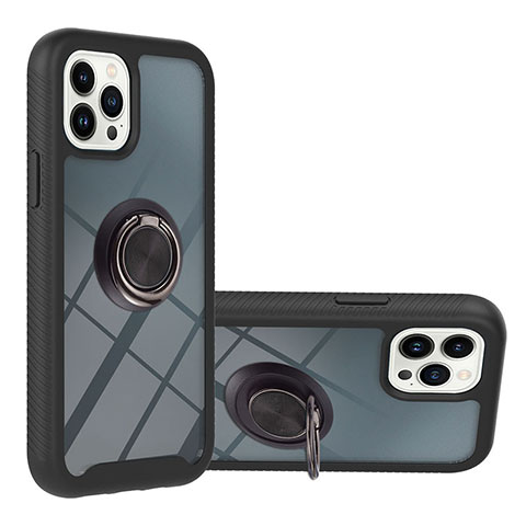 Funda Bumper Silicona y Plastico Mate Carcasa con Magnetico Anillo de dedo Soporte YB1 para Apple iPhone 14 Pro Max Negro