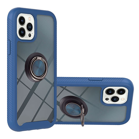 Funda Bumper Silicona y Plastico Mate Carcasa con Magnetico Anillo de dedo Soporte YB1 para Apple iPhone 15 Pro Azul