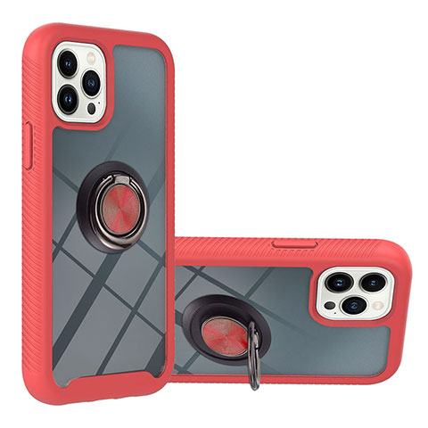 Funda Bumper Silicona y Plastico Mate Carcasa con Magnetico Anillo de dedo Soporte YB1 para Apple iPhone 16 Pro Rojo