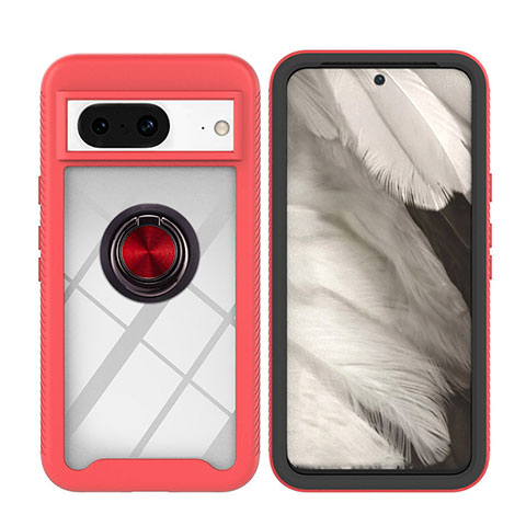 Funda Bumper Silicona y Plastico Mate Carcasa con Magnetico Anillo de dedo Soporte YB1 para Google Pixel 8 5G Rojo