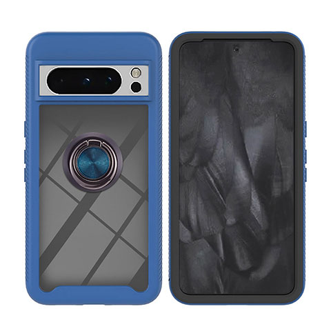 Funda Bumper Silicona y Plastico Mate Carcasa con Magnetico Anillo de dedo Soporte YB1 para Google Pixel 8 Pro 5G Azul