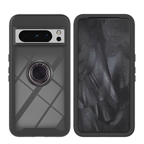 Funda Bumper Silicona y Plastico Mate Carcasa con Magnetico Anillo de dedo Soporte YB1 para Google Pixel 8 Pro 5G Negro