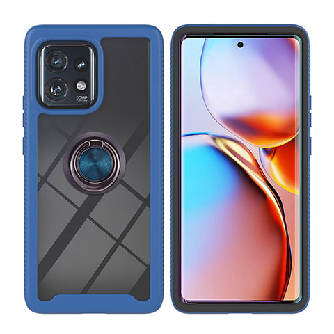 Funda Bumper Silicona y Plastico Mate Carcasa con Magnetico Anillo de dedo Soporte YB1 para Motorola Moto Edge 40 Pro 5G Azul