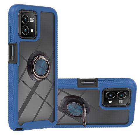 Funda Bumper Silicona y Plastico Mate Carcasa con Magnetico Anillo de dedo Soporte YB1 para Motorola Moto G Stylus (2023) 4G Azul