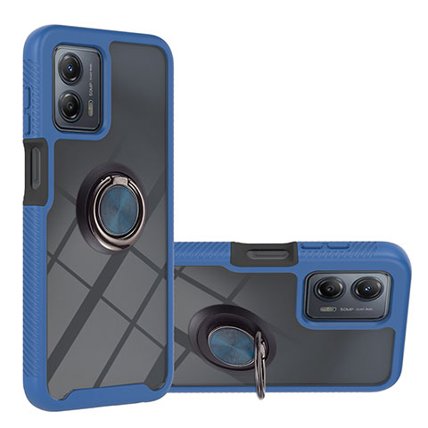 Funda Bumper Silicona y Plastico Mate Carcasa con Magnetico Anillo de dedo Soporte YB1 para Motorola Moto G53 5G Azul