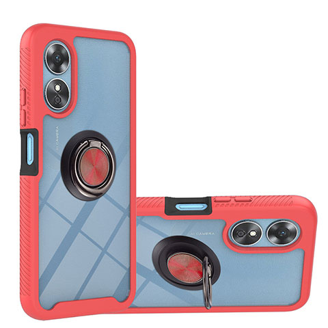 Funda Bumper Silicona y Plastico Mate Carcasa con Magnetico Anillo de dedo Soporte YB1 para Oppo A17 Rojo