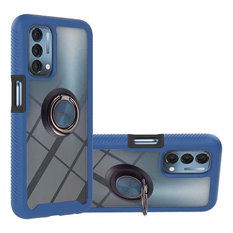 Funda Bumper Silicona y Plastico Mate Carcasa con Magnetico Anillo de dedo Soporte YB1 para Oppo A54 5G Azul