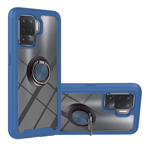 Funda Bumper Silicona y Plastico Mate Carcasa con Magnetico Anillo de dedo Soporte YB1 para Oppo A94 4G Azul