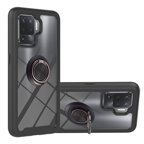 Funda Bumper Silicona y Plastico Mate Carcasa con Magnetico Anillo de dedo Soporte YB1 para Oppo F19 Pro Negro