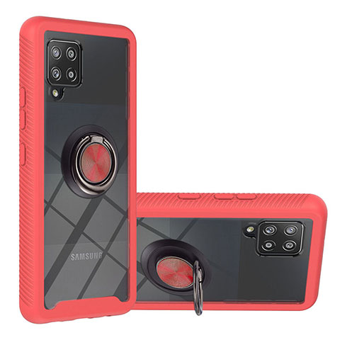 Funda Bumper Silicona y Plastico Mate Carcasa con Magnetico Anillo de dedo Soporte YB1 para Samsung Galaxy A42 5G Rojo