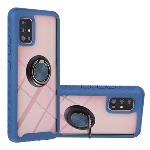 Funda Bumper Silicona y Plastico Mate Carcasa con Magnetico Anillo de dedo Soporte YB1 para Samsung Galaxy A51 4G Azul