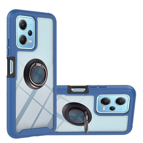 Funda Bumper Silicona y Plastico Mate Carcasa con Magnetico Anillo de dedo Soporte YB1 para Xiaomi Redmi Note 12 5G Azul