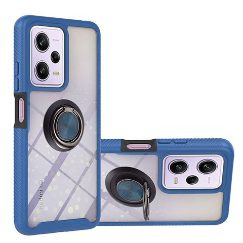 Funda Bumper Silicona y Plastico Mate Carcasa con Magnetico Anillo de dedo Soporte YB1 para Xiaomi Redmi Note 12 Pro 5G Azul