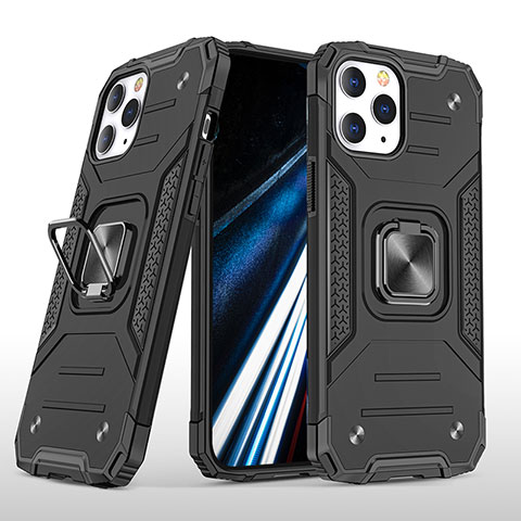 Funda Bumper Silicona y Plastico Mate Carcasa con Magnetico Anillo de dedo Soporte YF1 para Apple iPhone 13 Pro Max Negro