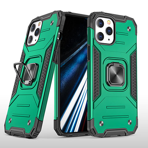 Funda Bumper Silicona y Plastico Mate Carcasa con Magnetico Anillo de dedo Soporte YF1 para Apple iPhone 15 Pro Max Verde