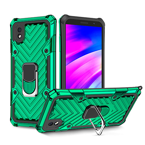 Funda Bumper Silicona y Plastico Mate Carcasa con Magnetico Anillo de dedo Soporte YF1 para Samsung Galaxy A01 Core Verde