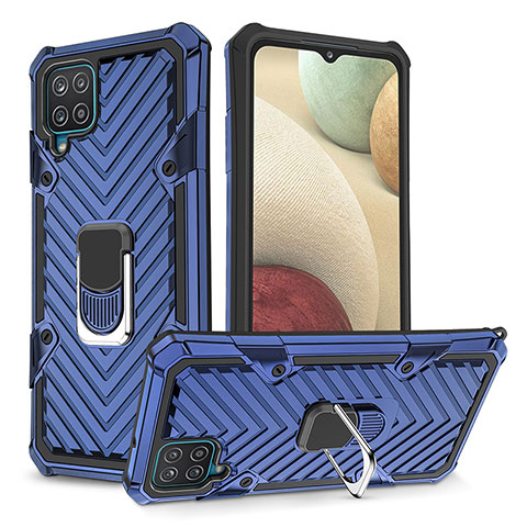 Funda Bumper Silicona y Plastico Mate Carcasa con Magnetico Anillo de dedo Soporte YF1 para Samsung Galaxy A12 Azul