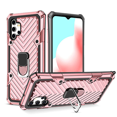 Funda Bumper Silicona y Plastico Mate Carcasa con Magnetico Anillo de dedo Soporte YF1 para Samsung Galaxy A32 4G Oro Rosa