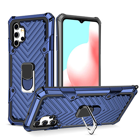 Funda Bumper Silicona y Plastico Mate Carcasa con Magnetico Anillo de dedo Soporte YF1 para Samsung Galaxy A32 5G Azul