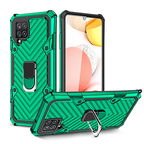 Funda Bumper Silicona y Plastico Mate Carcasa con Magnetico Anillo de dedo Soporte YF1 para Samsung Galaxy A42 5G Verde