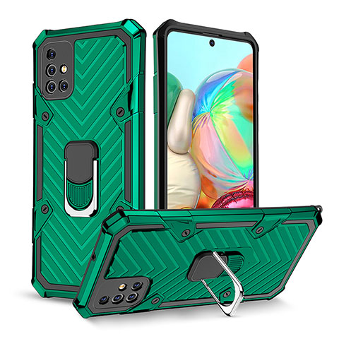 Funda Bumper Silicona y Plastico Mate Carcasa con Magnetico Anillo de dedo Soporte YF1 para Samsung Galaxy A71 5G Verde