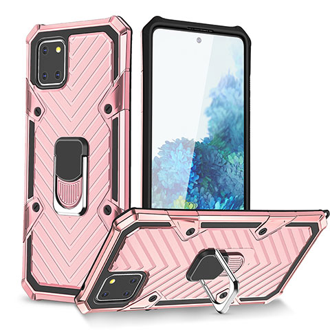 Funda Bumper Silicona y Plastico Mate Carcasa con Magnetico Anillo de dedo Soporte YF1 para Samsung Galaxy A81 Oro Rosa