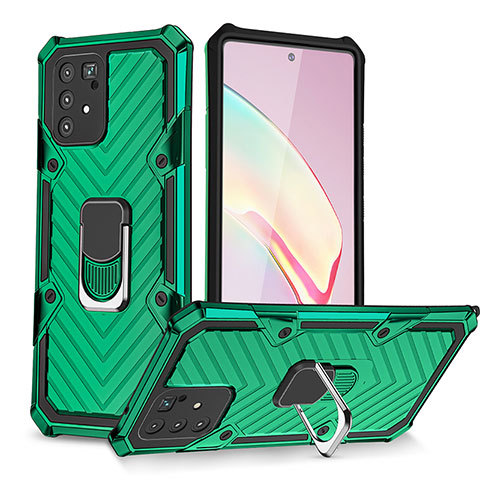 Funda Bumper Silicona y Plastico Mate Carcasa con Magnetico Anillo de dedo Soporte YF1 para Samsung Galaxy A91 Verde