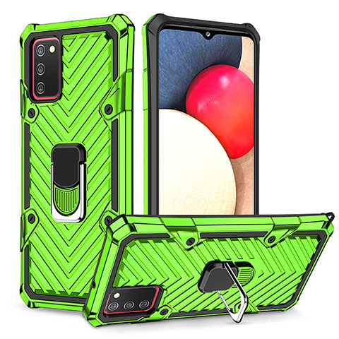 Funda Bumper Silicona y Plastico Mate Carcasa con Magnetico Anillo de dedo Soporte YF1 para Samsung Galaxy F02S SM-E025F Menta Verde