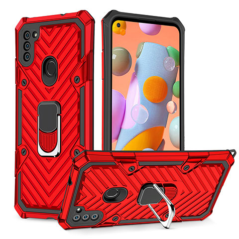 Funda Bumper Silicona y Plastico Mate Carcasa con Magnetico Anillo de dedo Soporte YF1 para Samsung Galaxy M11 Rojo