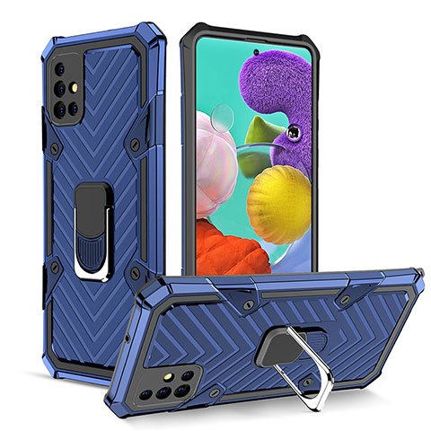 Funda Bumper Silicona y Plastico Mate Carcasa con Magnetico Anillo de dedo Soporte YF1 para Samsung Galaxy M40S Azul