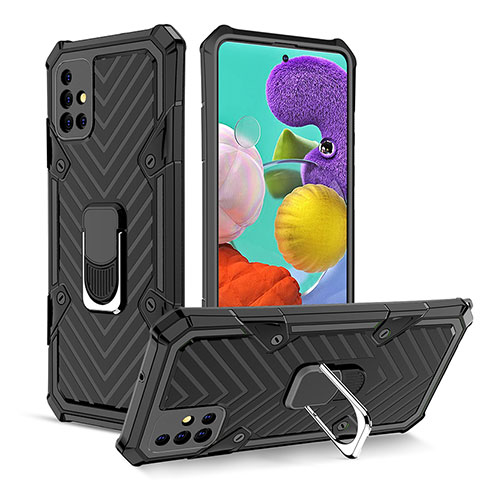 Funda Bumper Silicona y Plastico Mate Carcasa con Magnetico Anillo de dedo Soporte YF1 para Samsung Galaxy M40S Negro