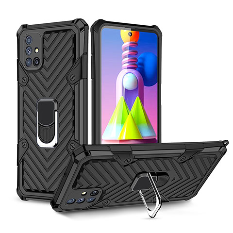 Funda Bumper Silicona y Plastico Mate Carcasa con Magnetico Anillo de dedo Soporte YF1 para Samsung Galaxy M51 Negro