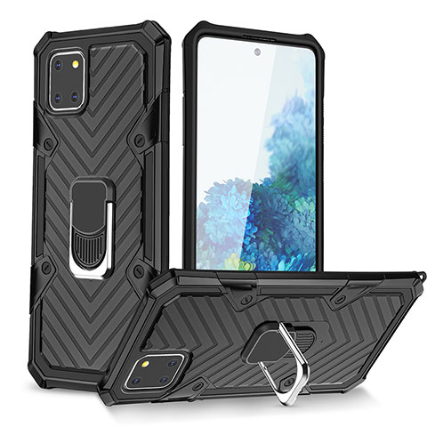 Funda Bumper Silicona y Plastico Mate Carcasa con Magnetico Anillo de dedo Soporte YF1 para Samsung Galaxy M60s Negro