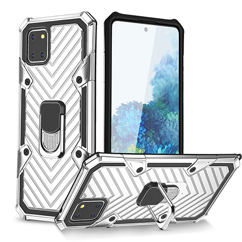 Funda Bumper Silicona y Plastico Mate Carcasa con Magnetico Anillo de dedo Soporte YF1 para Samsung Galaxy M60s Plata