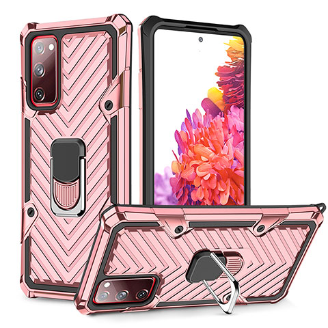 Funda Bumper Silicona y Plastico Mate Carcasa con Magnetico Anillo de dedo Soporte YF1 para Samsung Galaxy S20 FE 4G Oro Rosa