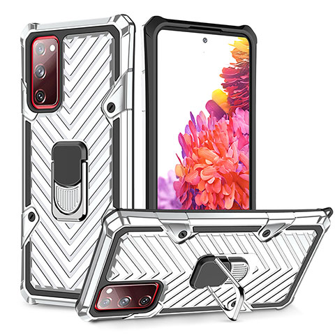 Funda Bumper Silicona y Plastico Mate Carcasa con Magnetico Anillo de dedo Soporte YF1 para Samsung Galaxy S20 FE 4G Plata