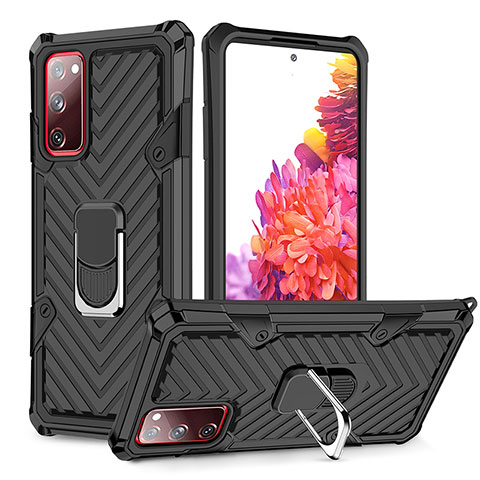 Funda Bumper Silicona y Plastico Mate Carcasa con Magnetico Anillo de dedo Soporte YF1 para Samsung Galaxy S20 Lite 5G Negro